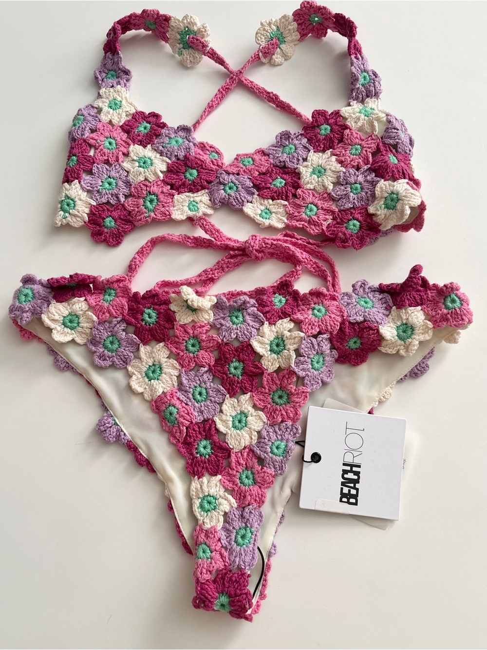 Beach Riot Swim Bikini Set Nwt Shannon Triangle Top Kaylin Bottom Floral Pink S
